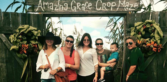 Au pair and family at corn maze